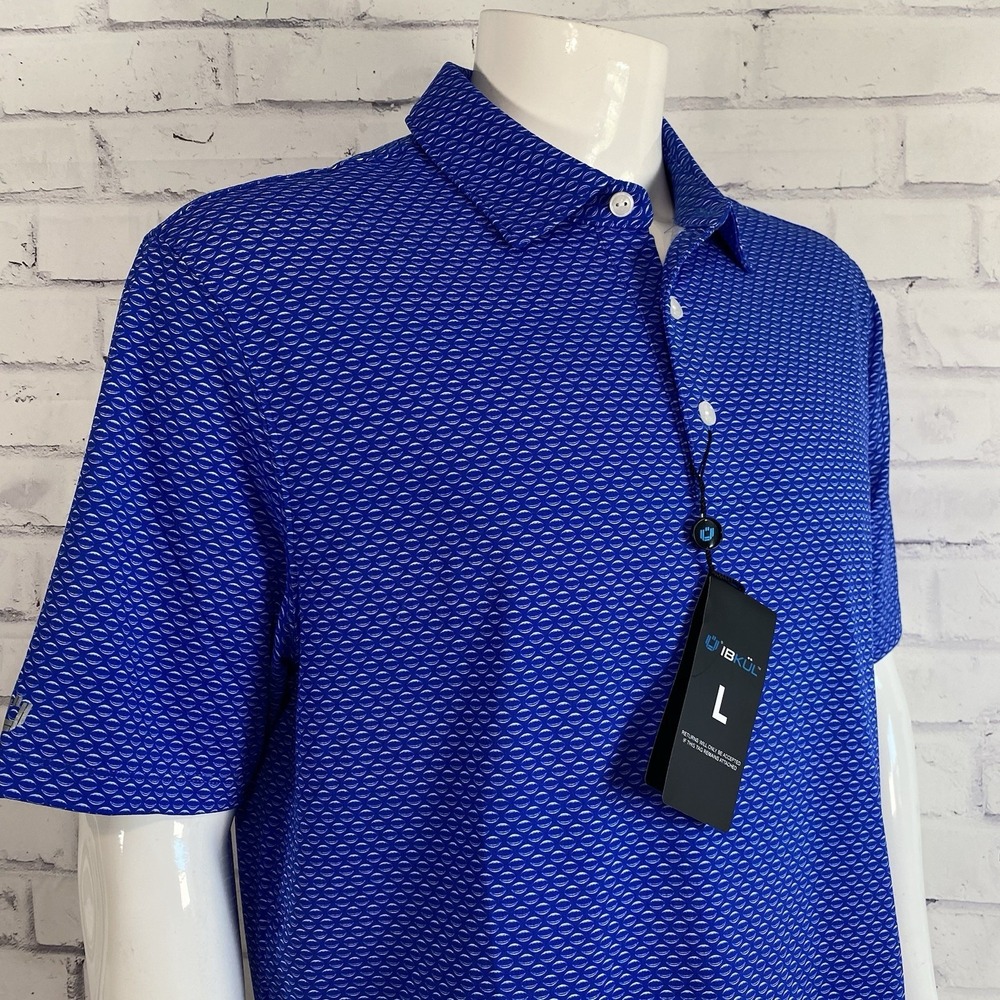 Ibkul Shirt Men's Large Polo Short Sleeve Football Royal Blue Nylon NWT